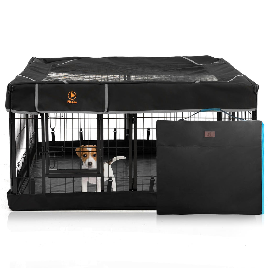 PJYuCien Dog Playpen Outdoor Plus Storage Bag，24" H 8 Panels Puppy Pen with Square Bottom & Top CoverHeavy Duty Dog Fence for Camping
