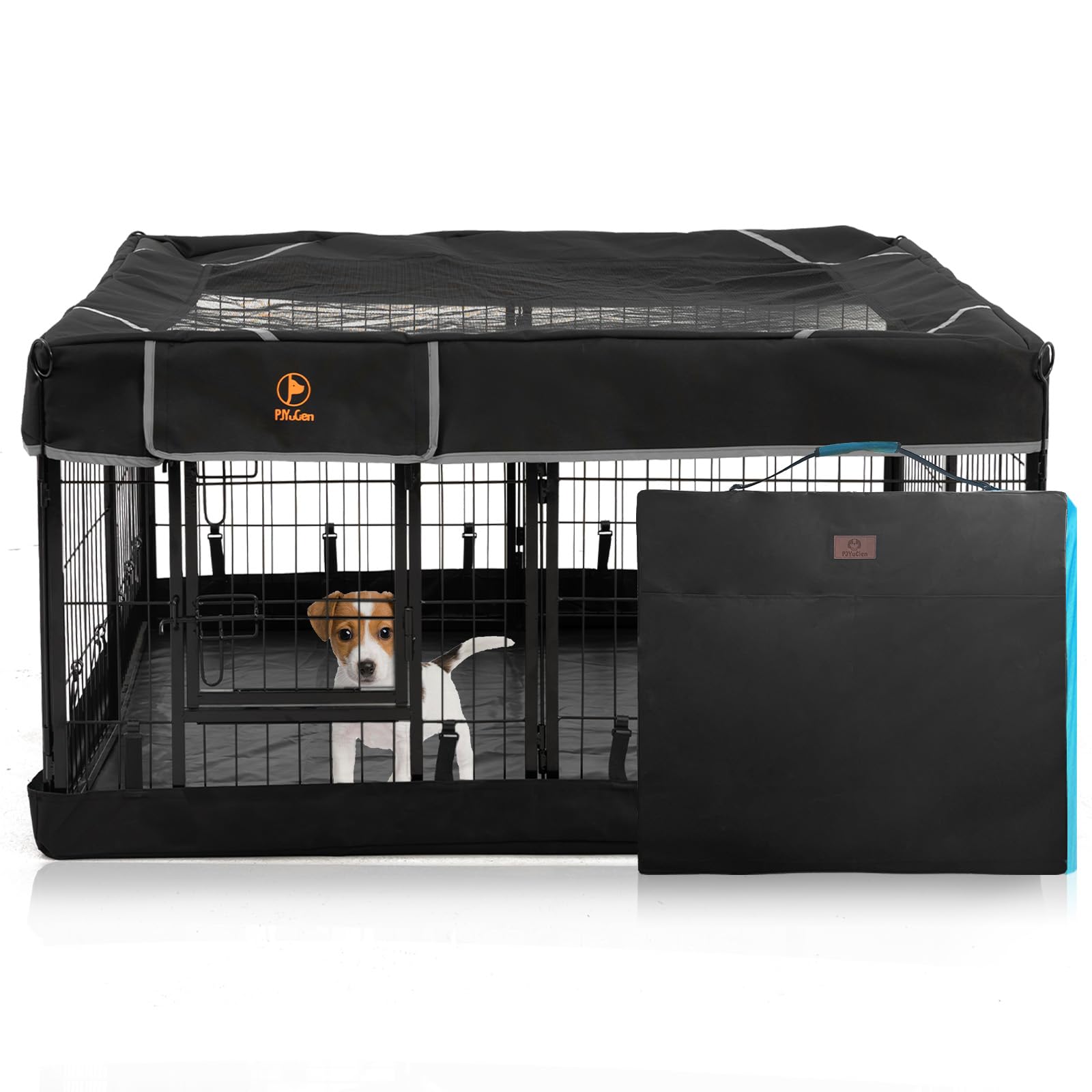 PJYuCien Dog Playpen Outdoor Plus Storage Bag，24" H 8 Panels Puppy Pen with Square Bottom & Top CoverHeavy Duty Dog Fence for Camping