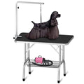 Polar Aurora 36 Dog Grooming Table Heavy Duty Pet Grooming Table for Dogs at Home Foldable Grooming Table w/Adjustable Arm & Noose & Mesh Tray Professional Dog Show Stainless Steel Black